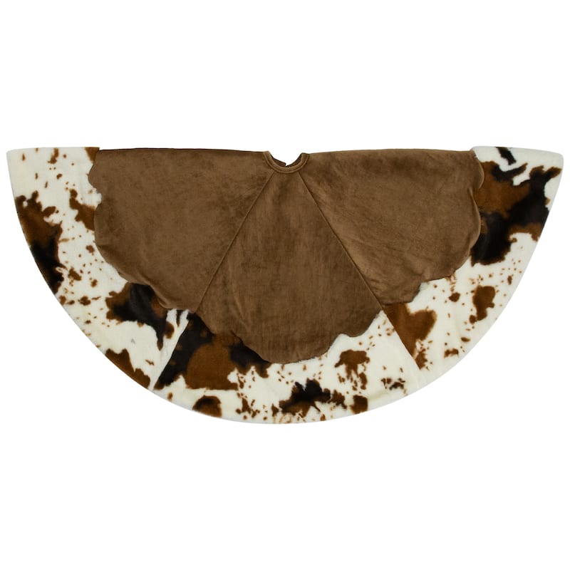Corduroy Christmas Tree Skirt with Faux Fur Trim - 48" - Brown