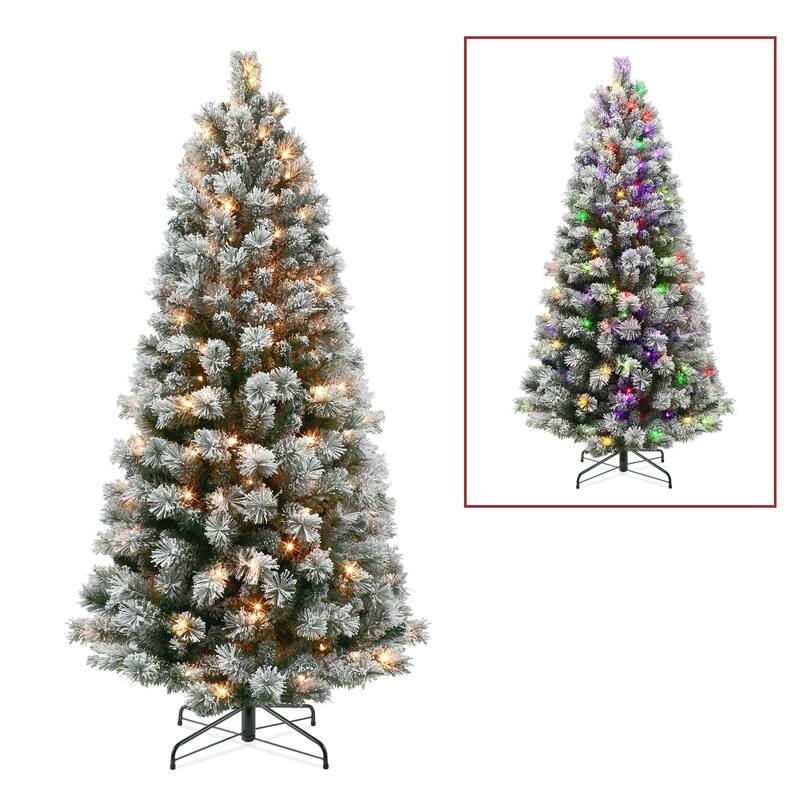 Puleo International 6 ft. Pre-Lit Flocked Montana Pine Artificial Tree - 6 Foot - Green