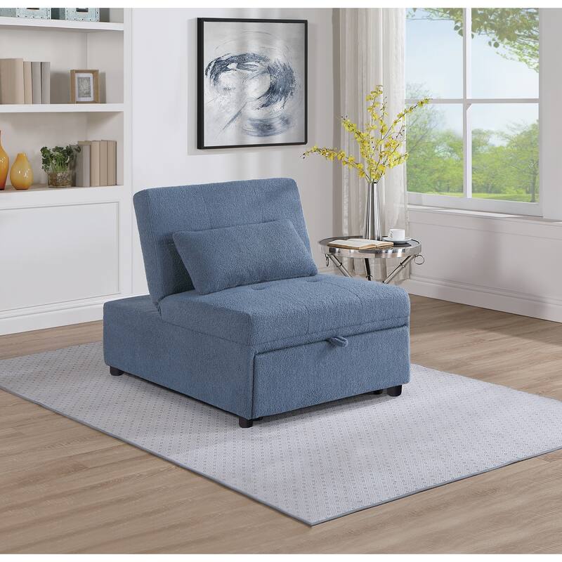 Contemporary Blue Gray Convertible Sleeper Sofa Chair in Sherpa Fabric with Pillow