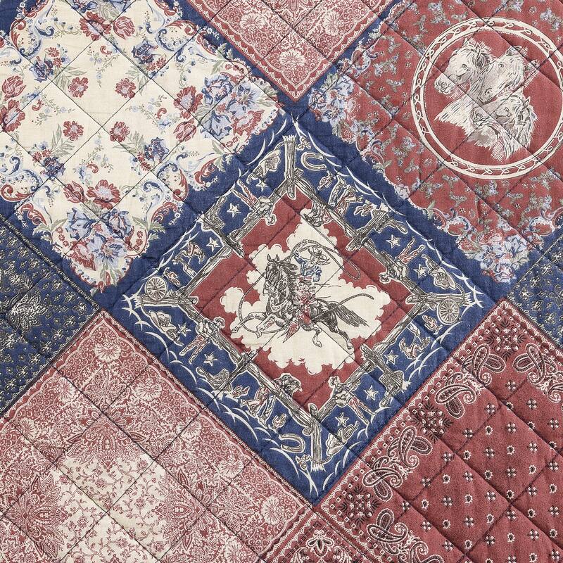 Tasha Polizzi Patchwork Bandana Western Rustic Floral Paisley Pattern 3 Piece Reversible Quilt with Pillow Shams