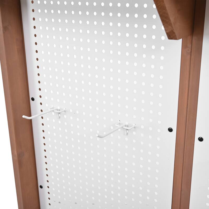 Fir Wood Potting Bench with Hutch, Garden Workstation for Planting, 4 Shelves & Adjustable Storage, Pegboard with Hooks