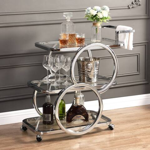 Hausfame Chrome Bar Cart-3-tier Home Bar Serving Cart with Locking Caster Wheels
