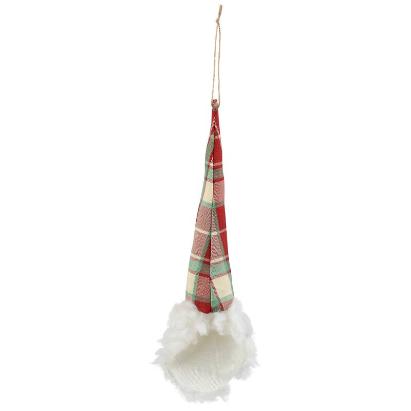 Santa Head With Plaid Hat Christmas Ornament - 11" - Green and Red
