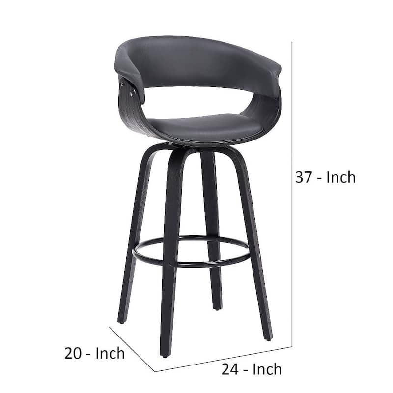 26 Inch Swivel Faux Leather Barstool with Curved Open Back, Brown