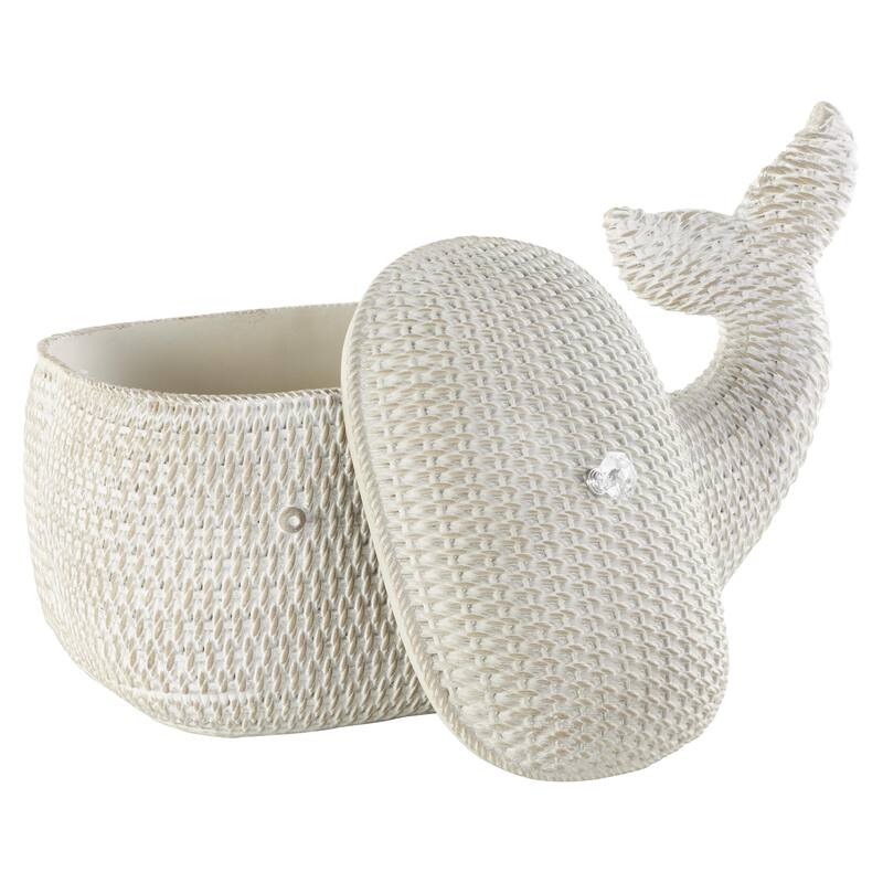 Resin Whale Woven Inspired Storage Decorative Box with Clear Knob - Cream - Roche River Decor