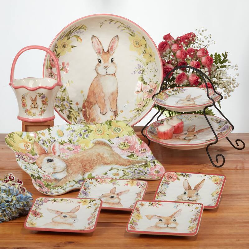 Certified International Easter Garden 6" Canape/Luncheon Plates, Set of 4 Assorted Designs - 6" x 6" x 0.75"
