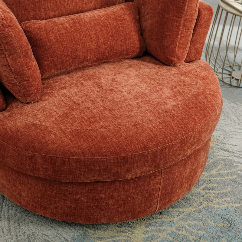 Swivel Accent Barrel Chair and Half Swivel Sofa With 3 Pillows 360 Degree Swivel Round Sofa