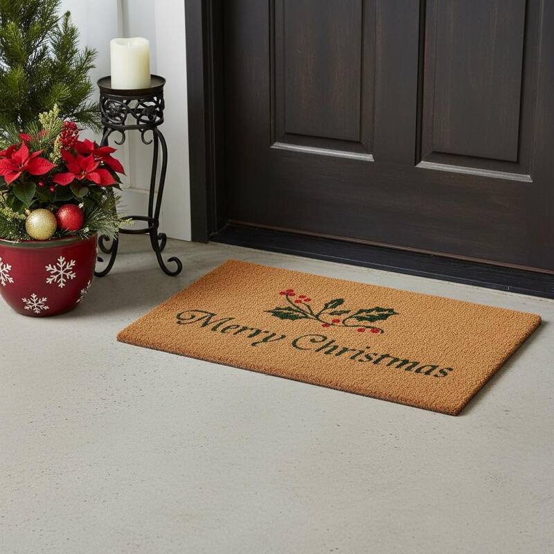 HomeRoots 24" X 36" Brown And Dark Green Christmas Merry Christmas Outdoor Coir Door Mat - 24.00' X '36.00 - 24.00' X '36.00