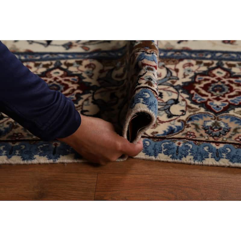 Ivory Floral Nain Persian Area Rug Handmade Wool Carpet - 6'8"x 9'10"