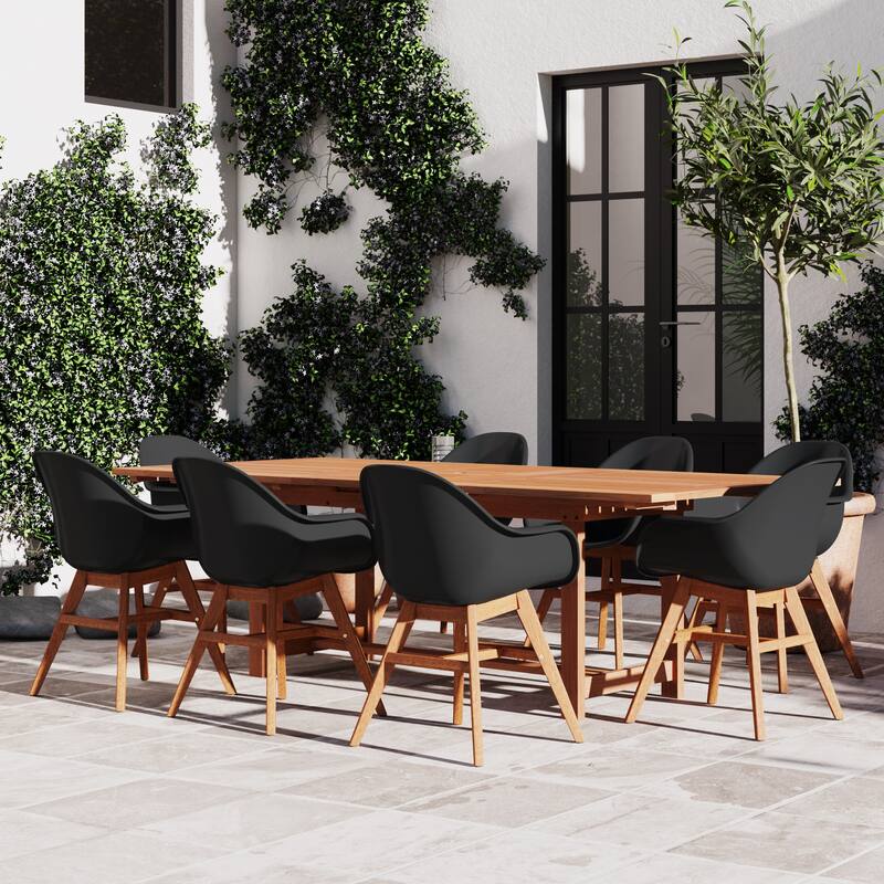 Amazonia Bonita White 9-piece Extendable Rectangular Patio Dining Set - Black Arm Chairs