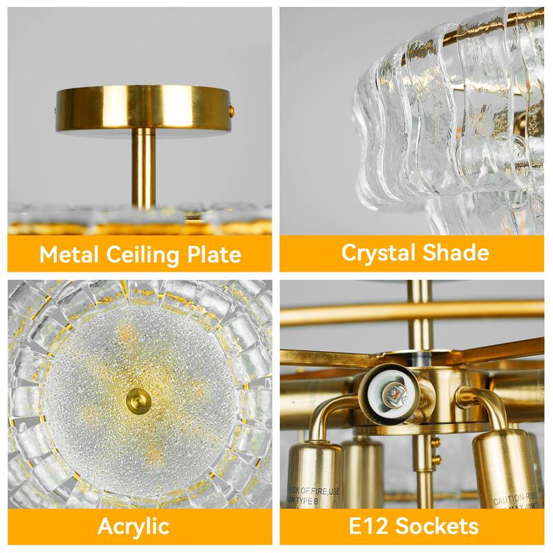 2-Tiere Golden Semi-flush Mount Ceiling Light for Living Room - 17.32in