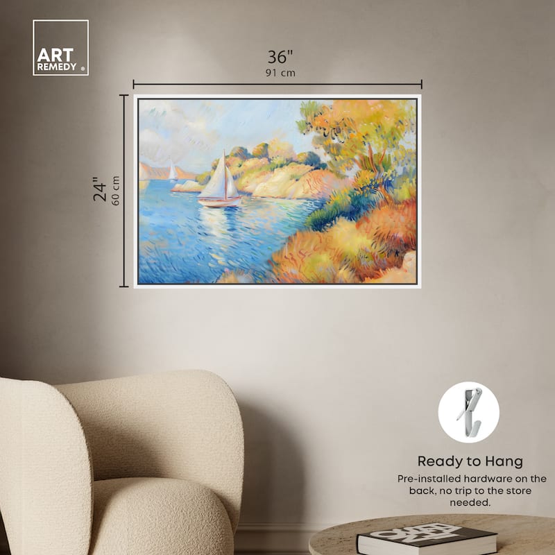 Art Remedy Sail Off In The Morning Framed Impressionism 1 Piece Canvas Wall Art /Monet And Van Gogh Inspired Art