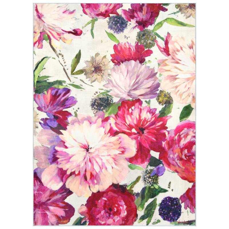 Amoroso B, Hand Washable Flowers Art Area Rug, power-loomed, 100% polyester, 2mm pile, non-slipping back