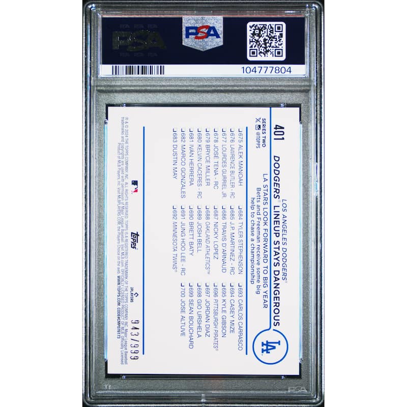 Freddie Freeman Mookie Betts 2024 Topps Blue Foil Baseball Card #401 Graded PSA 10 943/999 - 8' x 11'