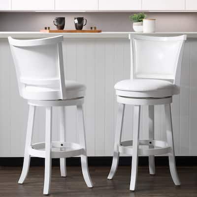 Set of 2 Bar Height Barstools with Solid Wood Frame and Swivel Seat