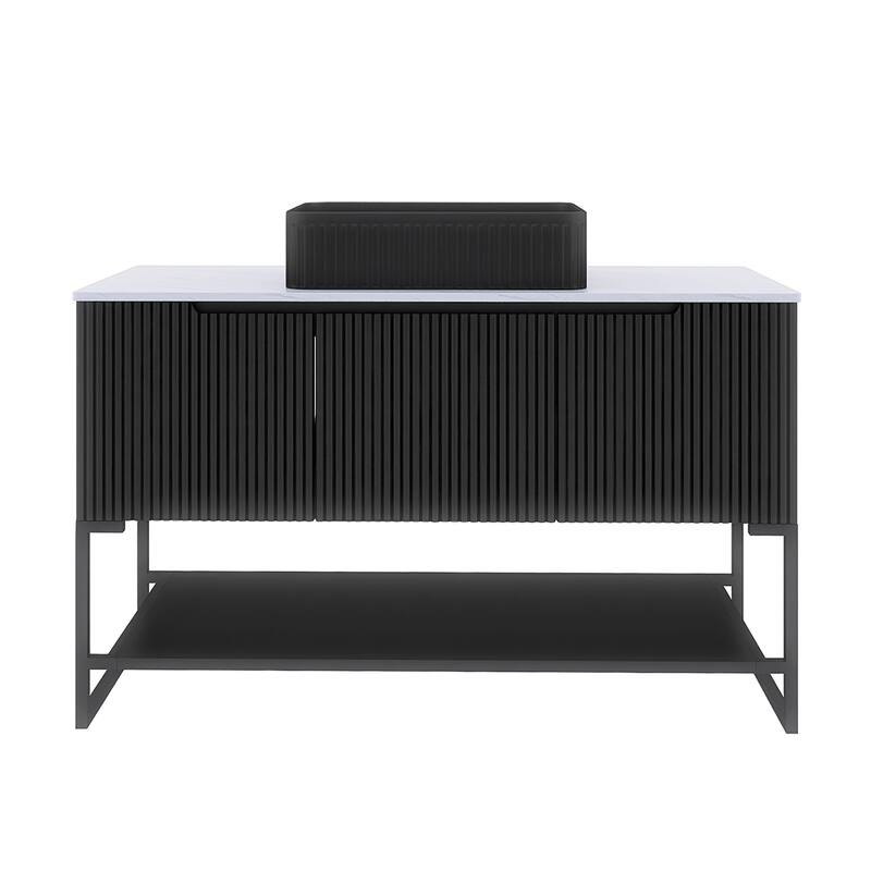 48 inch Freestanding Bathroom Vanity with Ceramic Sink in Black wood