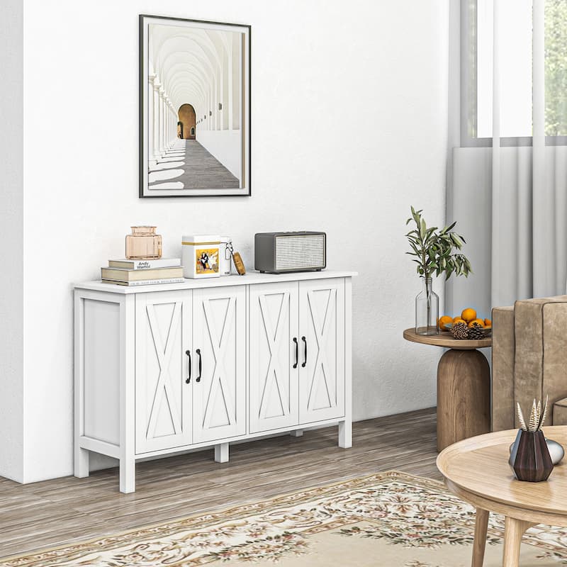 Buffet Cabinet, 47" Sideboard with 4 Barn Doors and 2 Adjustable Shelves