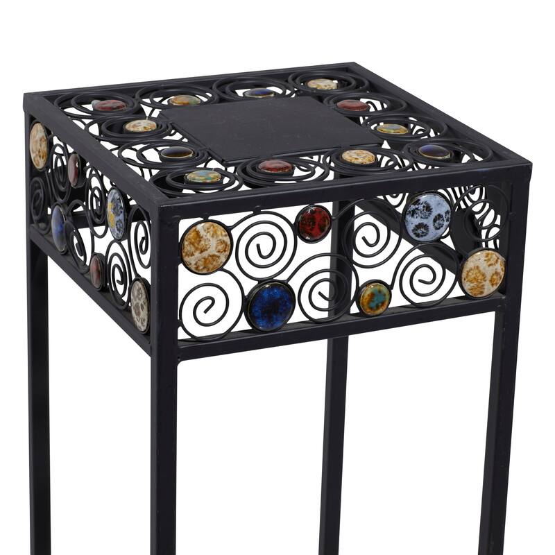Black Metal 3 Tier Scroll Indoor Outdoor Plantstand with Colorful Jewels (Set of 3)