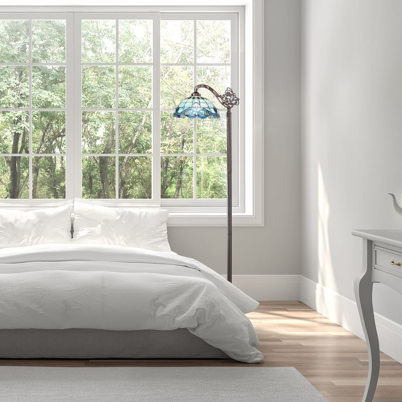 Sophia River of Goods Teal Stained Glass Bowl Shade 60-Inch Floor Lamp - 19" x 12.5" x 60"