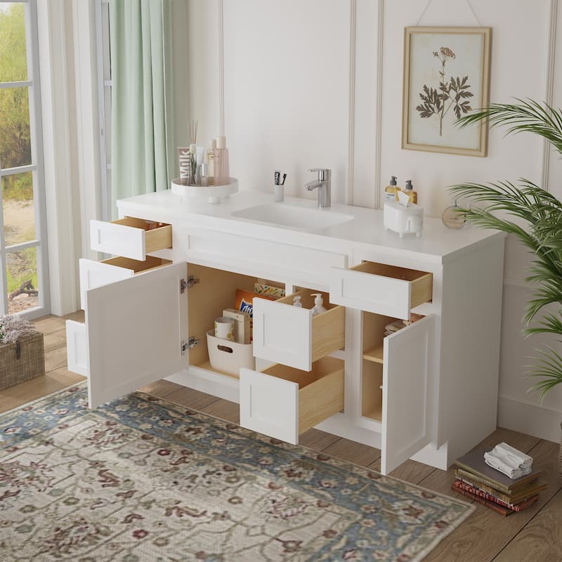 Vanity Art 66" Oak Freestanding Bathroom Vanity Cabinet without Top
