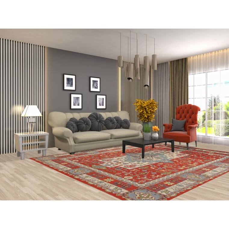 Tribal Geometric Ziegler Area Rug Hand-Knotted Oriental Wool Carpet - 7'10"x 9'8"