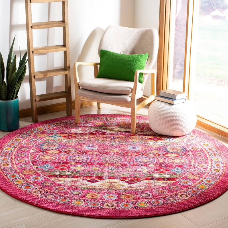 SAFAVIEH Madison Joye Vintage Boho Oriental Rug - 6'7" Round - Fuchsia/Fuchsia
