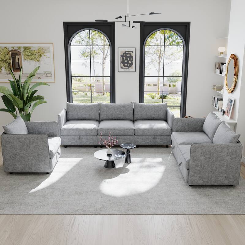 1+2+3 Seat Modular Sectional Sofa Set with Storage Seat
