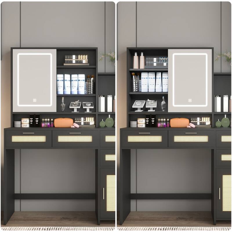 Makeup Vanity Desk with Lights in 3 Colors & Openable Mirror
