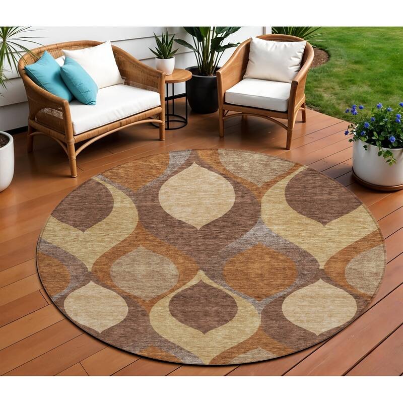 HomeRoots Ogee Transitional Rectangle Outdoor Rug - 8' Round