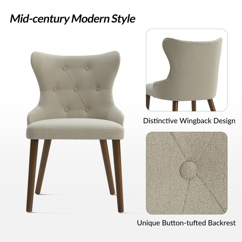 Pedro Mid-century Modern Dining Chair with Solid Wood Legs Set of 2 by HULALA HOME