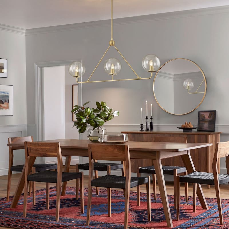 3-Light Modern Vintage Brushed Gold Linear Clear Glass Globe Bubble Pendant Light for Dining Room