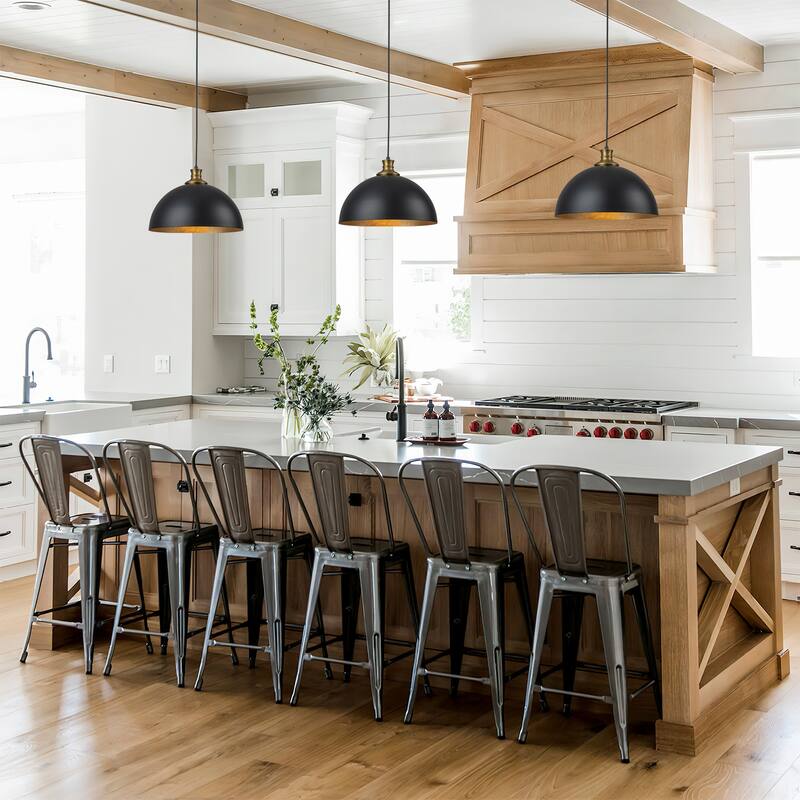 Industiral Metal Black and Gold Dome Pendant Lights Kitchen Island - W14.96"