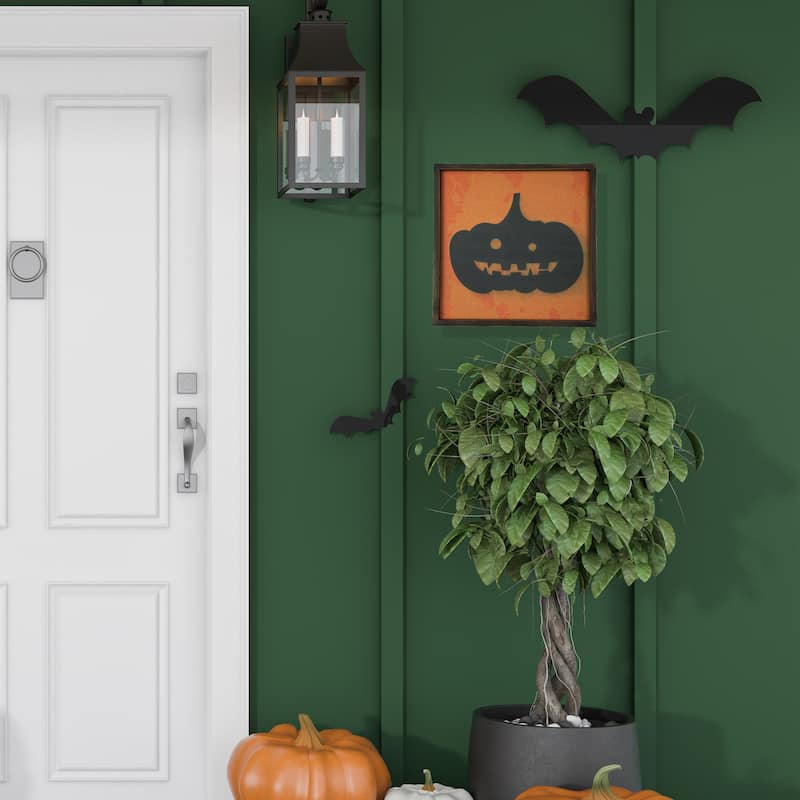 15.75" Black Jack O Lantern Silhouette Halloween Wall Hanging