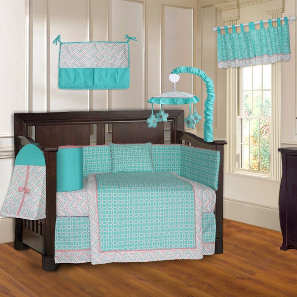 Babyfad Lattice Chevron Turquoise 10 Piece Crib Bedding Set Overstock 32532352