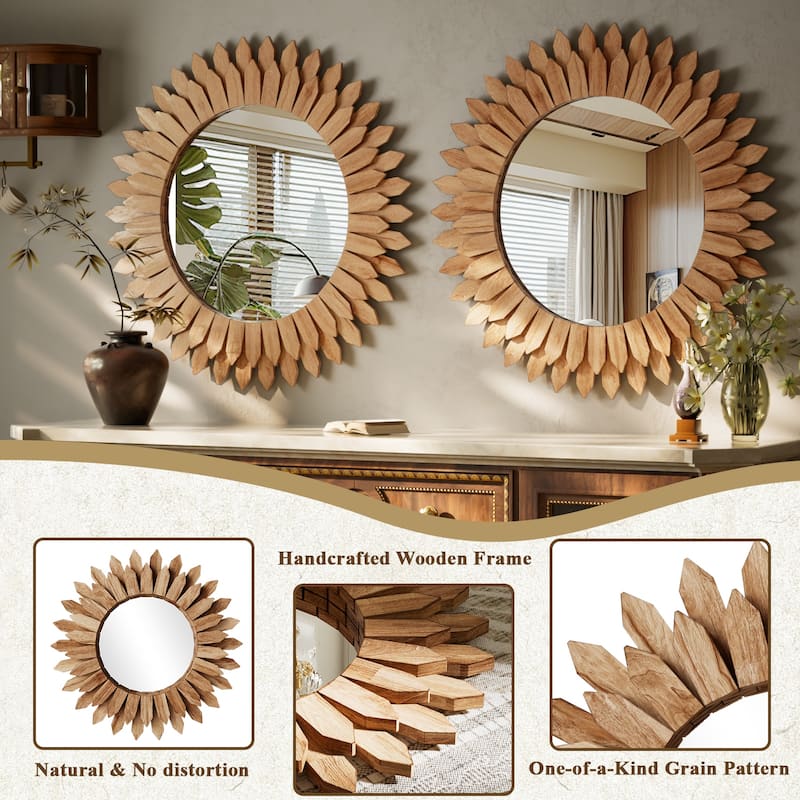 Sunflower Bathroom Mirror Round Wooden Wall Mirror