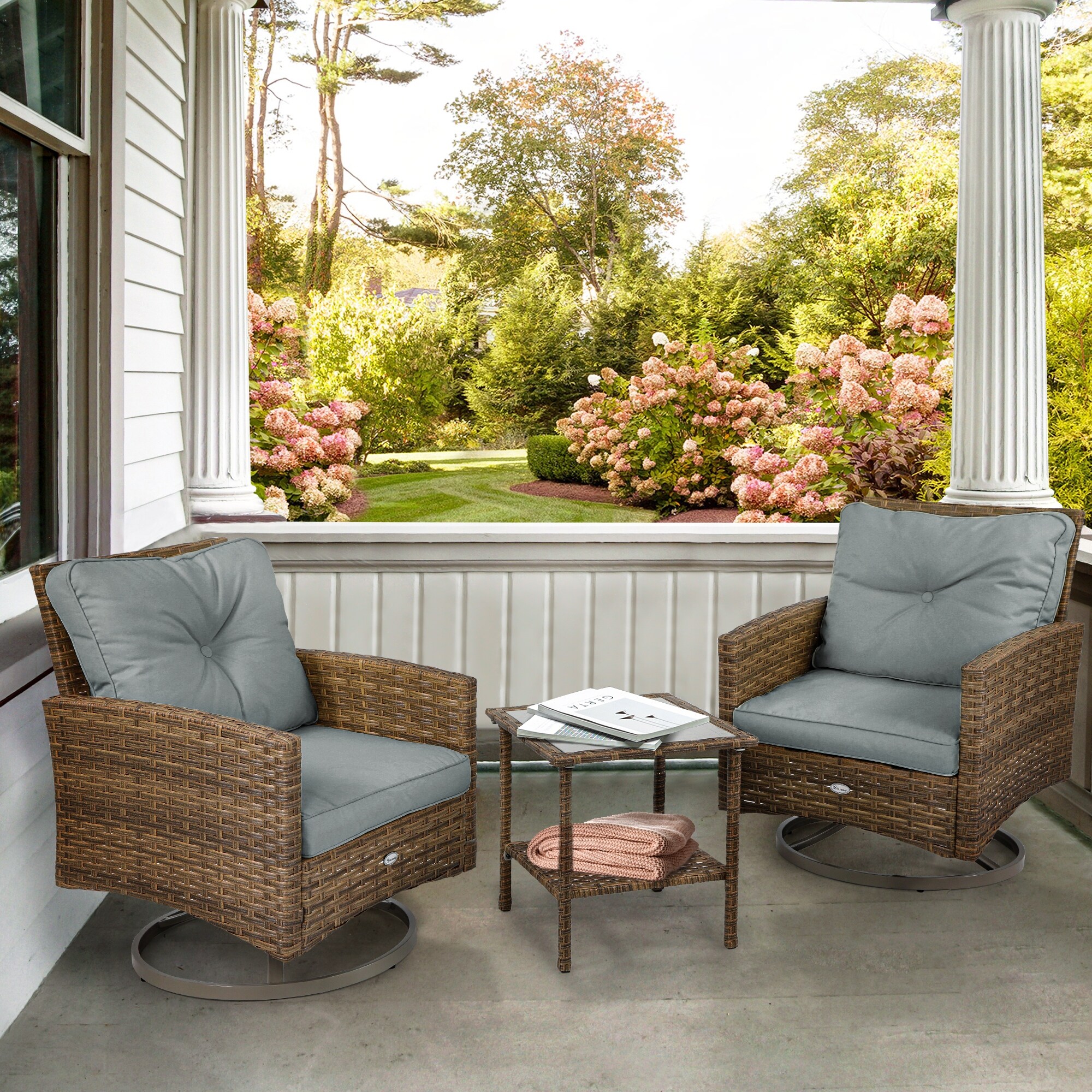 Moasis 3 Piece Wicker Patio Outdoor Swivel Chair 3 Pcs Beige