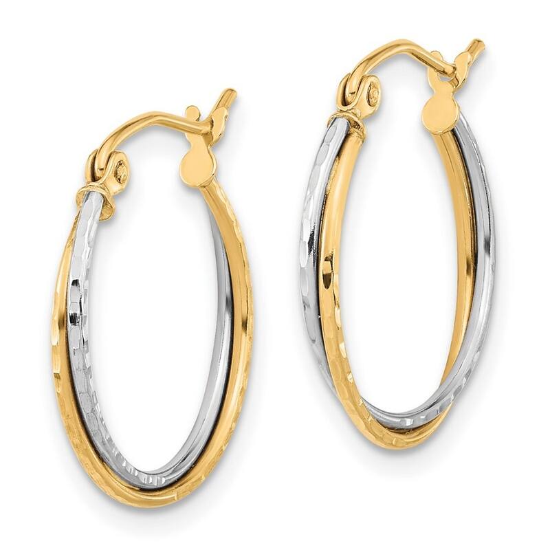 Curata 10k Two tone Gold Sparkle Cut 1x19mm Twisted Hoop Earrings