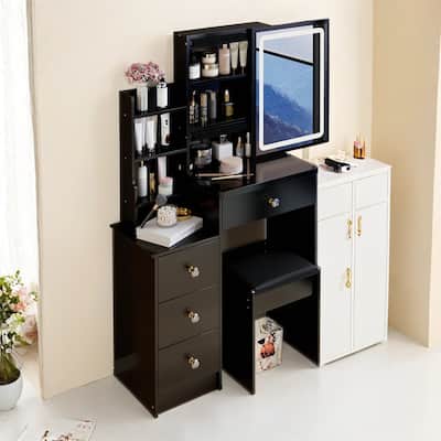 Compact 29.2" Bedside Vanity Set with LED Mirror and Storage
