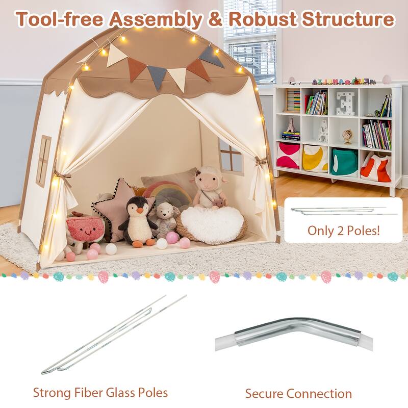 Gymax Kids Play Tent w/Flags and Globe String Lights for 3-12 Years - See Details