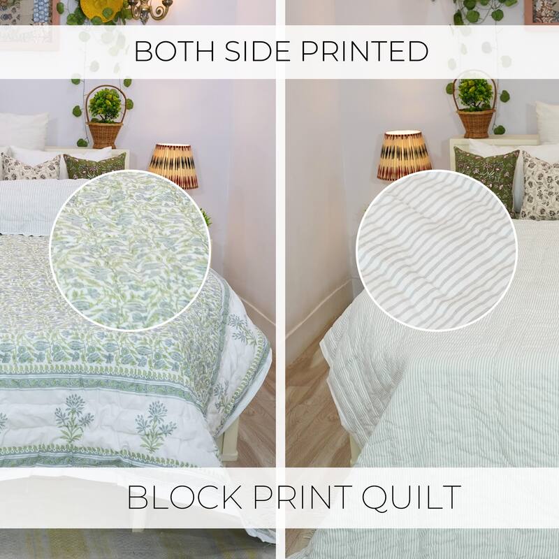 Fabdivine Handmade Ultra Soft Baby Quilt Home Décor Block Print