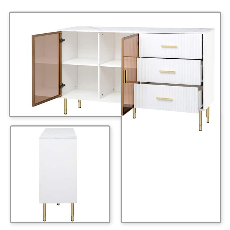 Modern Stylish Wooden Sideboard with 2 Amber-yellow Tempered Glass Doors