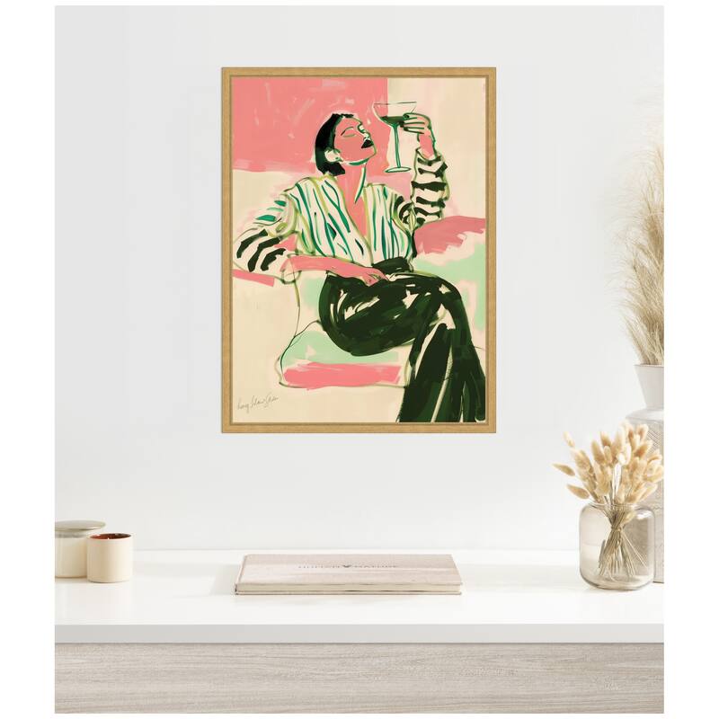 Kate and Laurel Sylvie Fashion Woman Drinking Martini Framed Canvas by Honey Island Studio