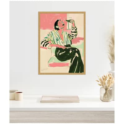 Kate and Laurel Sylvie Fashion Woman Drinking Martini Framed Canvas by Honey Island Studio