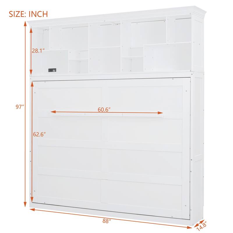 Space-Saving Queen Murphy Wall Bed with Storage Shelves & USB, Ideal for Small Apartments