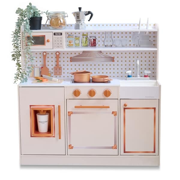 slide 2 of 16, Teamson Kids Wooden Pretend Play Kitchen Toy Set with Stove, Sink, Oven, and 15 pcs Accessories for Kid and Toddlers Orange