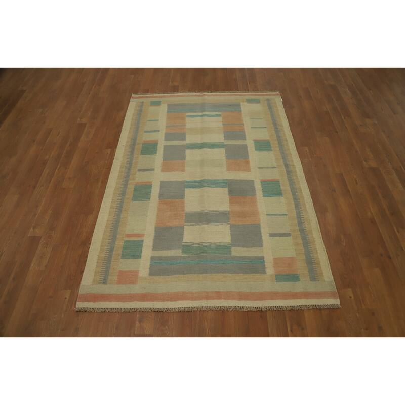 Hand Woven Oriental 100% Wool Carpet Southwestern Modern Multi-Colored Kilim Area Rug - 5' 8'' X 4' 0''