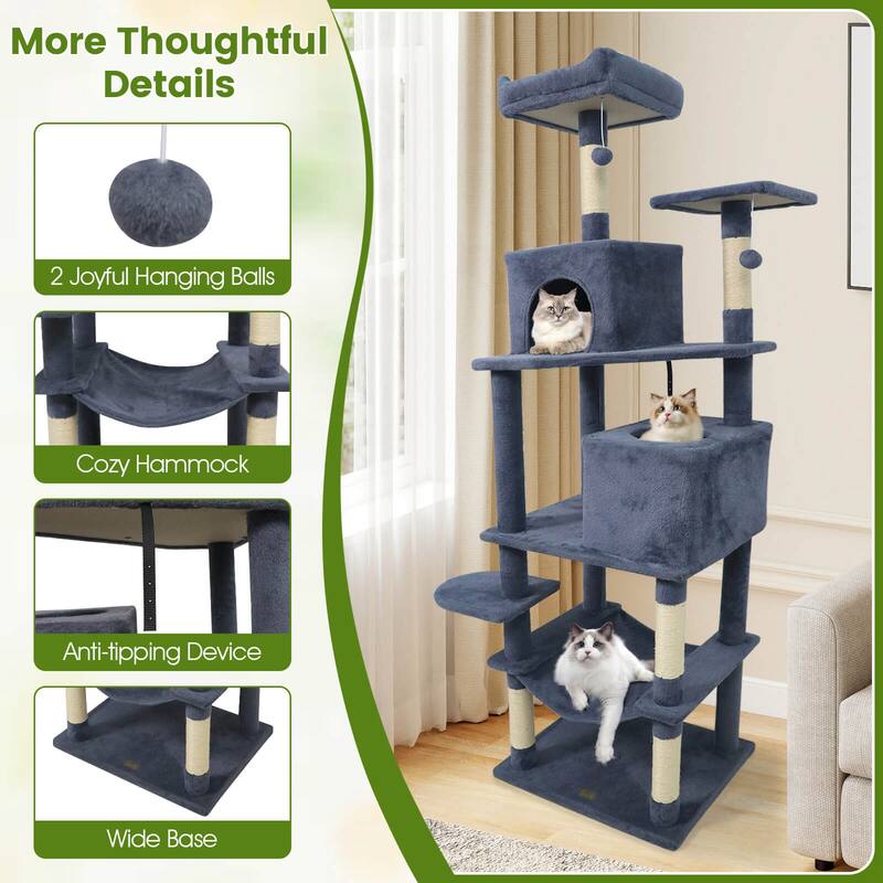 Costway 70” Cat Tree for Indoor Cats with Padded Top Perch, Dual - See Details