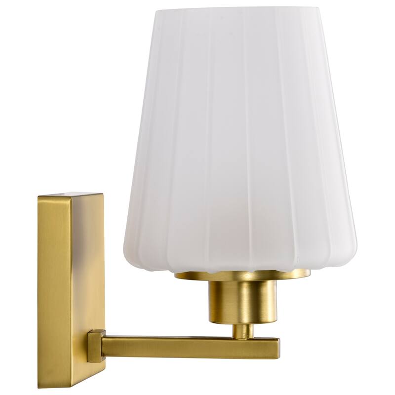 Lune 1 Light Vanity Vintage Brass Finish Etched White Glass - Vintage Brass