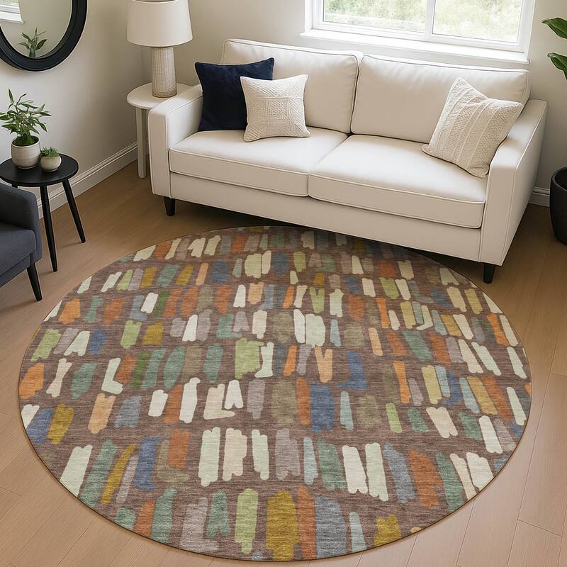 Machine Washable Indoor/ Outdoor Modern Mosaic Chantille Rug
