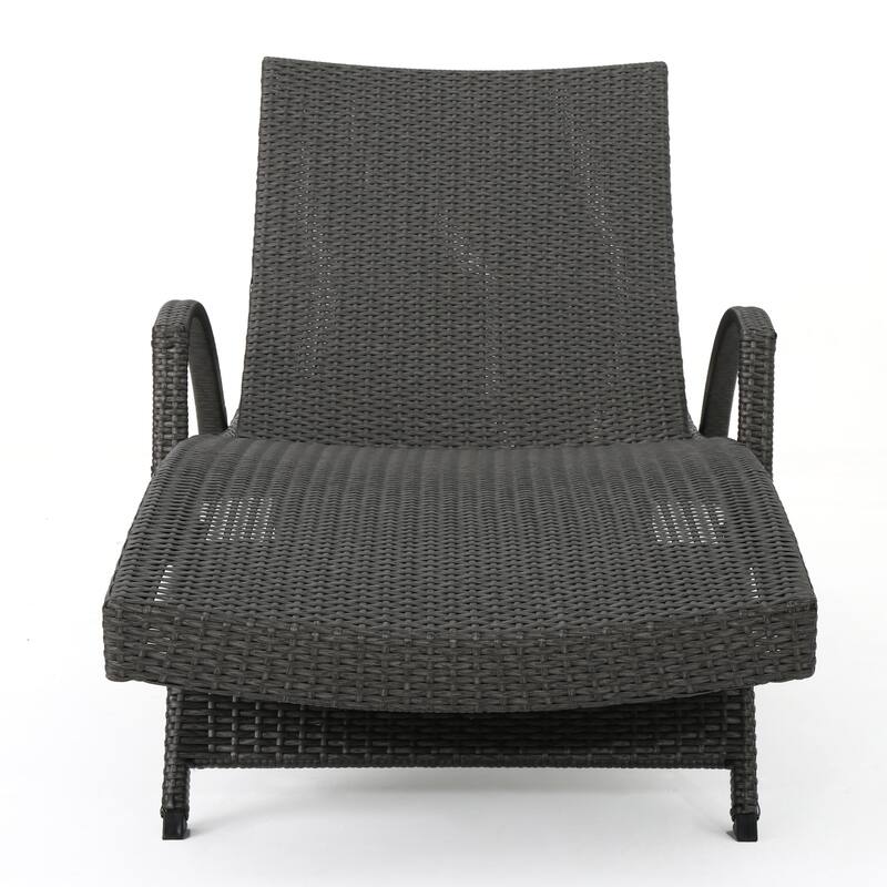 Outdoor Curved Wicker Lounge Chair Set of 2, Water Resistant Adjustable Reclining Chairs with Armrests & Folding Legs